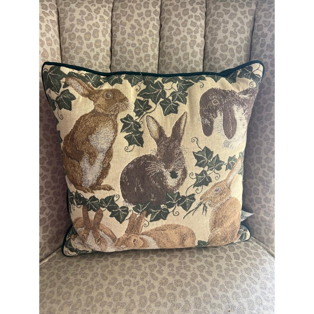Riverdale Decorative Products Rabbit Bunny Tapestry Pillow Forest Green 17x16